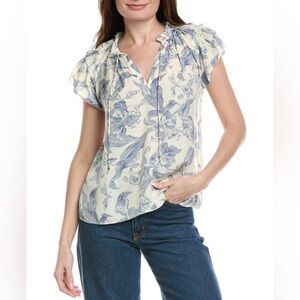 Philosophy New Flutter Top on Blue Floral Butterfly Print NWT Size S